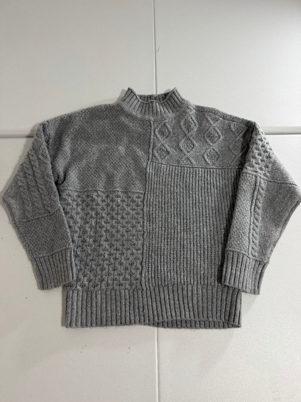 American Eagle Mock Neck Sweater Womens Small Gray Mixed Cable Knit